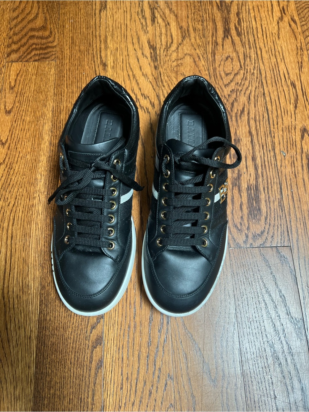 Bally Black Leather Low-Top Sneakers with White Sole